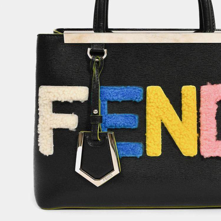Pre Owned Fendi Black/Multi Shearling Petite 2Jours Tote