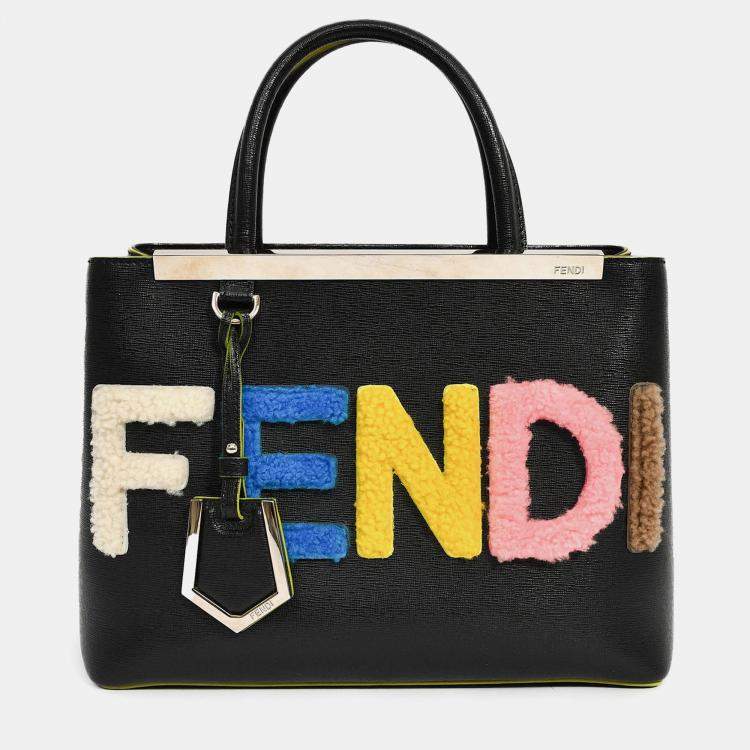 Pre Owned Fendi Black/Multi Shearling Petite 2Jours Tote
