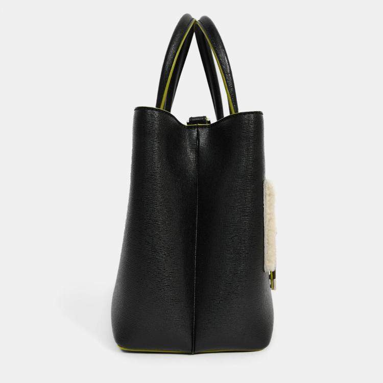 Pre Owned Fendi Black/Multi Shearling Petite 2Jours Tote