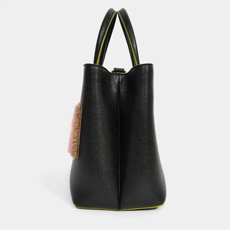 Pre Owned Fendi Black/Multi Shearling Petite 2Jours Tote