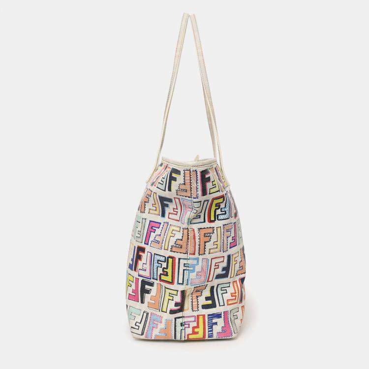 Pre Owned Fendi White/Multicolour Zucca Spalmati Roll Tote