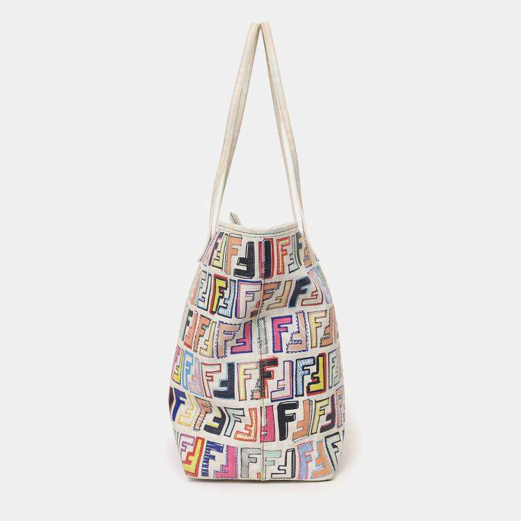 Pre Owned Fendi White/Multicolour Zucca Spalmati Roll Tote