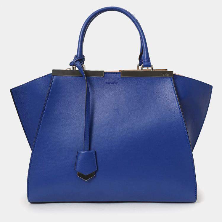 Pre Owned Fendi Blue Leather 3Jours Tote Bag With Strap