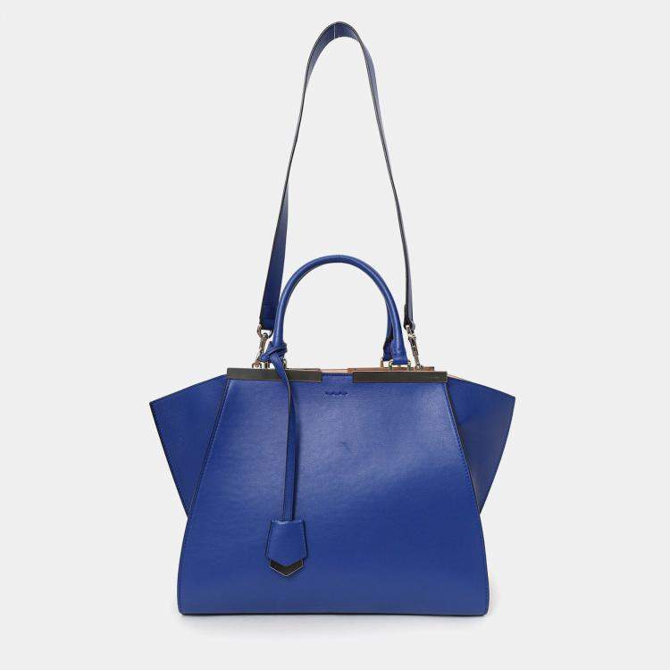 Pre Owned Fendi Blue Leather 3Jours Tote Bag With Strap