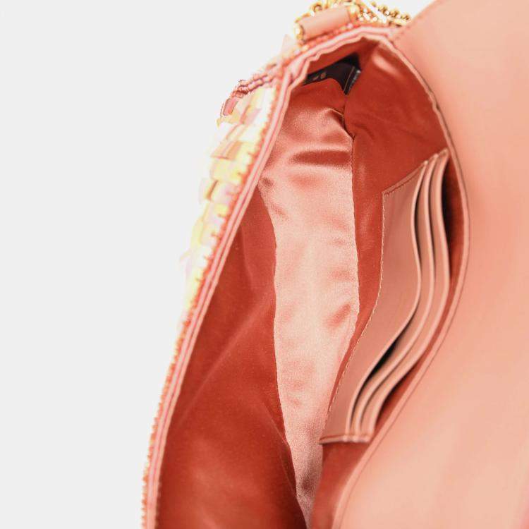 Pre Owned Fendi Pink Sequin FF Mini Baguette Bag with Strap