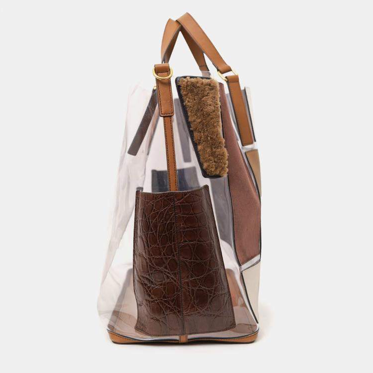 Pre Owned Fendi Brown Vinyl/Leather/Fur Forever Patch Pocket Tote