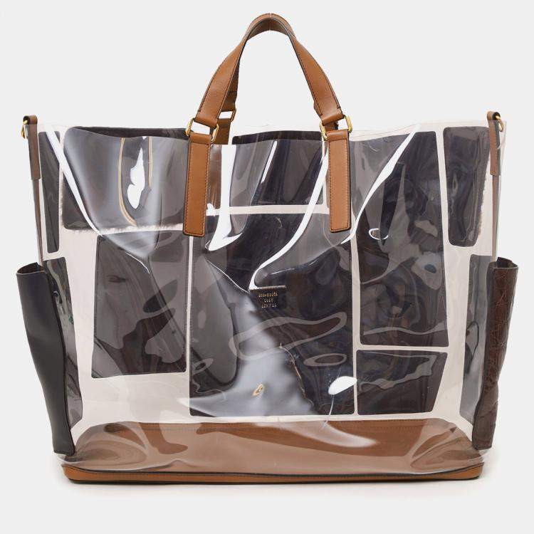 Pre Owned Fendi Brown Vinyl/Leather/Fur Forever Patch Pocket Tote