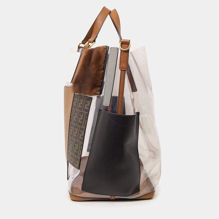 Pre Owned Fendi Brown Vinyl/Leather/Fur Forever Patch Pocket Tote