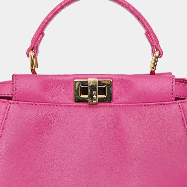 Pre Owned Fendi Fuchsia Leather Mini Peekaboo Top Handle Bag with Strap