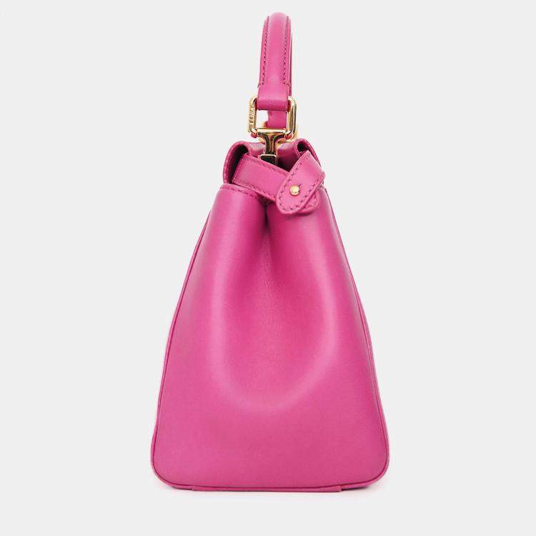 Pre Owned Fendi Fuchsia Leather Mini Peekaboo Top Handle Bag with Strap