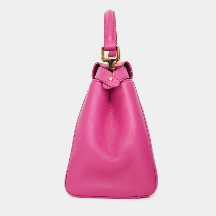 Pre Owned Fendi Fuchsia Leather Mini Peekaboo Top Handle Bag with Strap