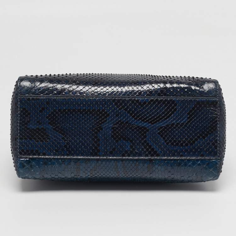 Pre Owned Fendi Peekaboo Navy Blue/Black Mini Python Top Handle Bag