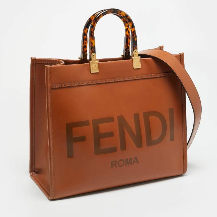 Pre Owned Fendi Sunshine Medium Brown Leather Shopper Tote