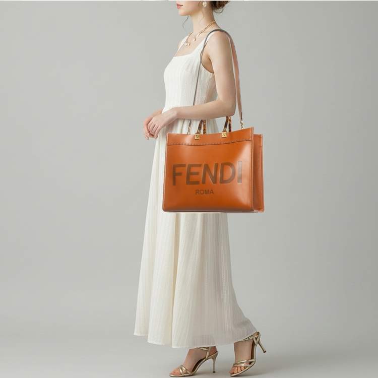 Pre Owned Fendi Sunshine Medium Brown Leather Shopper Tote