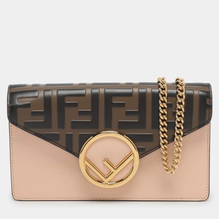 Pre Owned Fendi F is Fendi Pink/Brown FF Embossed Leather Belt Bag