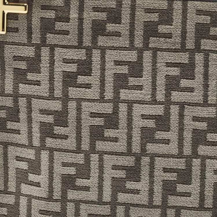 Pre Owned Fendi Logo Zip Grey/Black Zucca Velvet Flat Wristlet Clutch