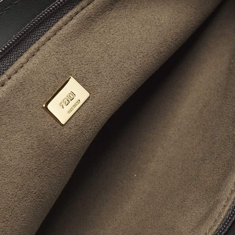 Pre Owned Fendi Logo Zip Grey/Black Zucca Velvet Flat Wristlet Clutch