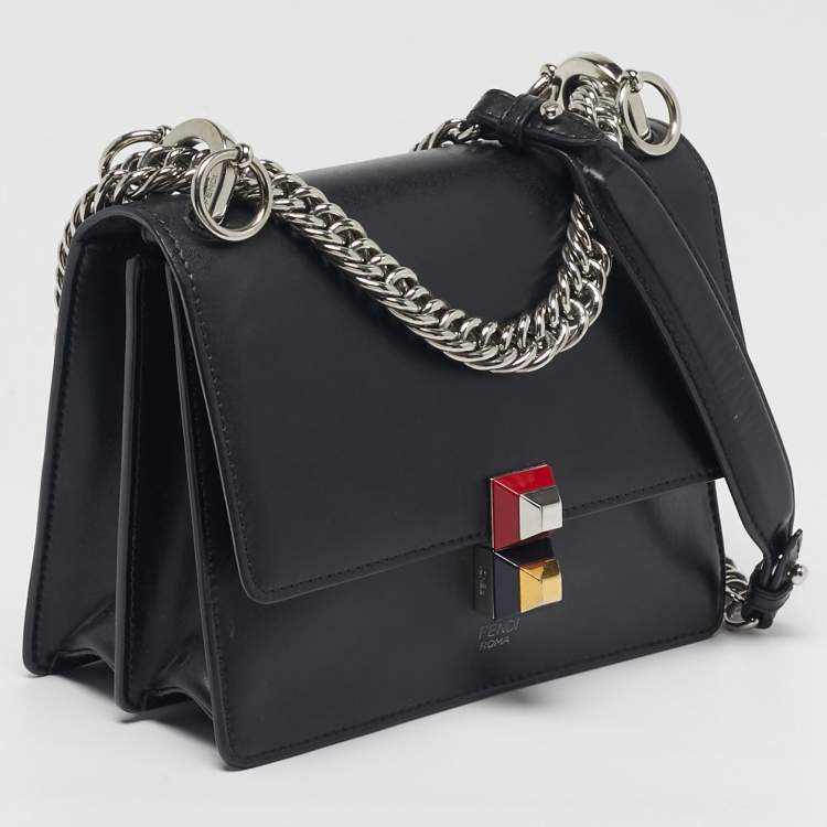 Pre Owned Fendi Kan I Mini Black Leather Shoulder Bag