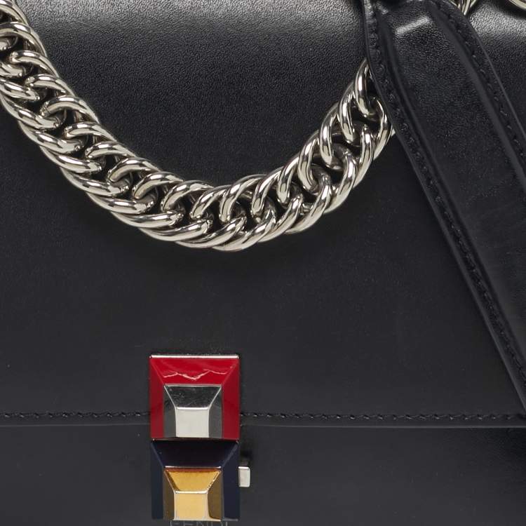 Pre Owned Fendi Kan I Mini Black Leather Shoulder Bag