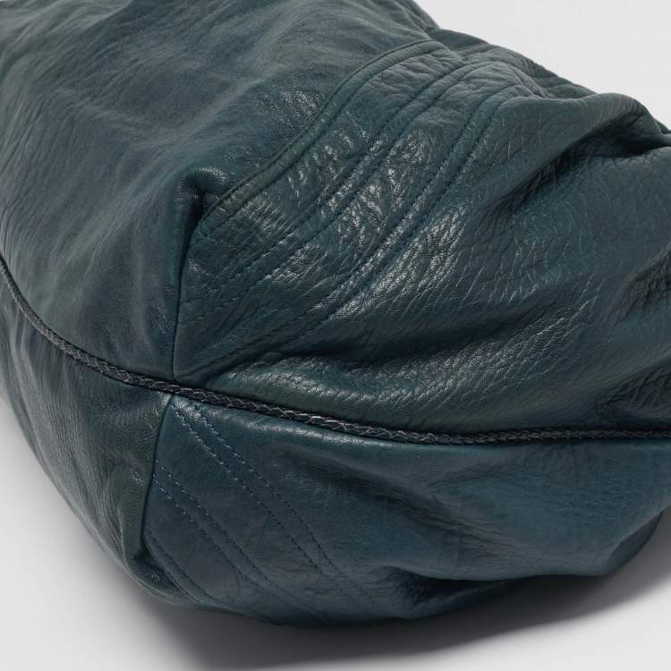 Pre Owned Fendi Spy Dark Green Pebbled Leather Hobo