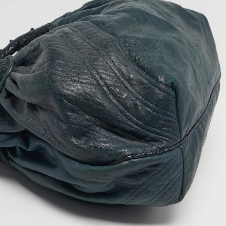 Pre Owned Fendi Spy Dark Green Pebbled Leather Hobo