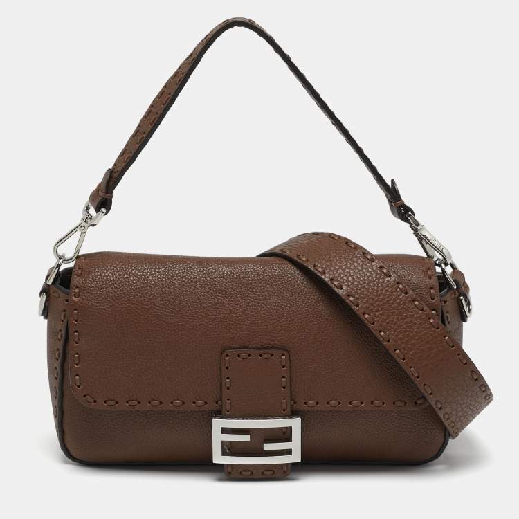 Pre Owned Fendi Baguette Medium Brown Selleria Leather Bag