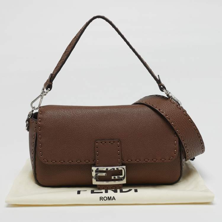 Pre Owned Fendi Baguette Medium Brown Selleria Leather Bag