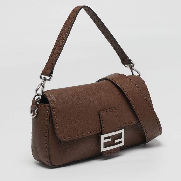 Pre Owned Fendi Baguette Medium Brown Selleria Leather Bag
