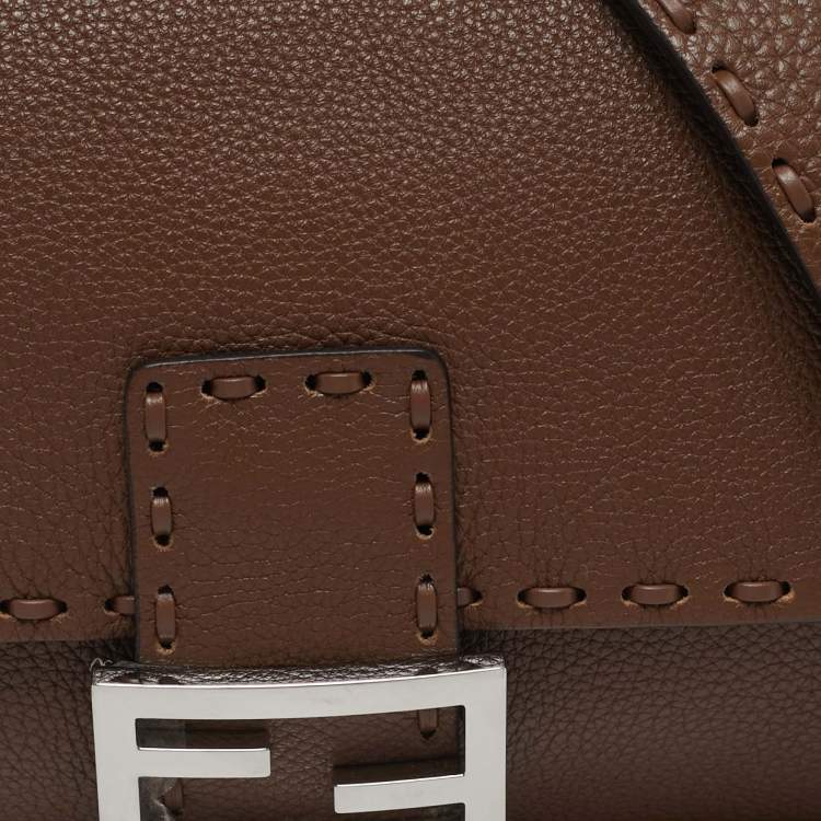 Pre Owned Fendi Baguette Medium Brown Selleria Leather Bag