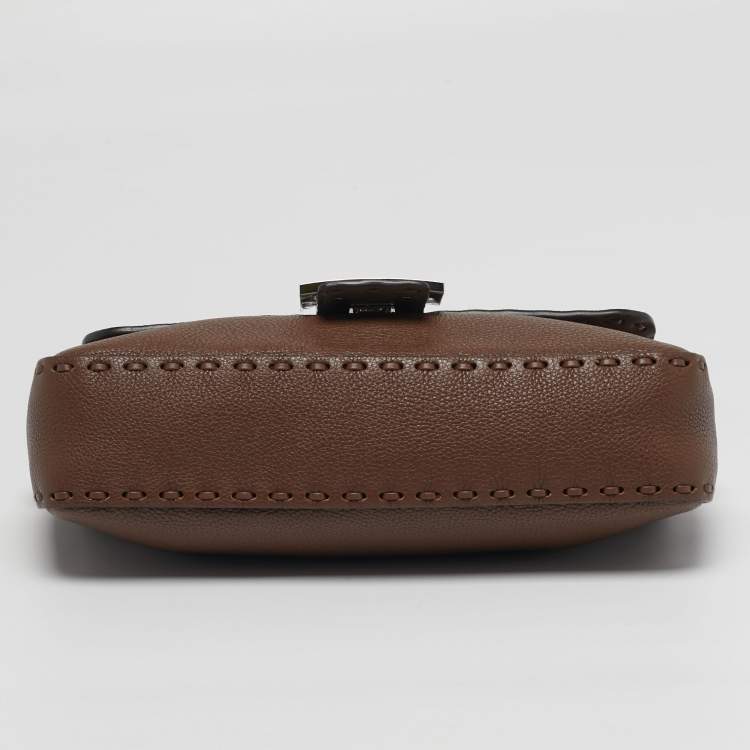 Pre Owned Fendi Baguette Medium Brown Selleria Leather Bag