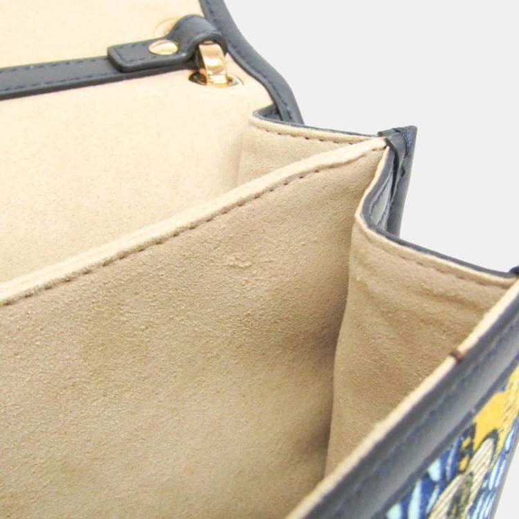 مملوكة مسبقًا Fendi KAN I Velvet Leather Shoulder Bag Light Blue Navy Yellow
