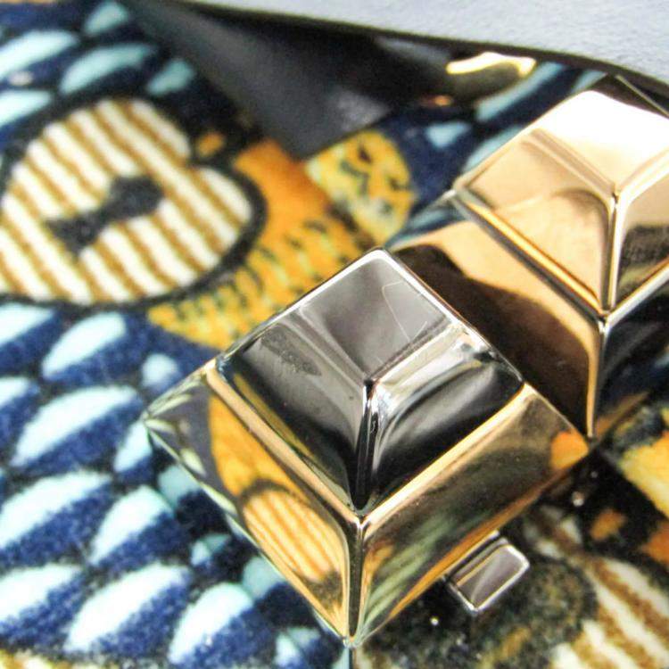 مملوكة مسبقًا Fendi KAN I Velvet Leather Shoulder Bag Light Blue Navy Yellow