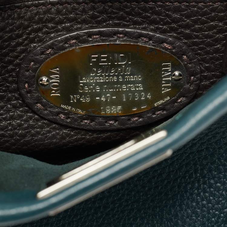 Pre Owned Fendi Whipstitch Peekaboo Small Dark Green Leather and Snakeskin Top Handle Bag