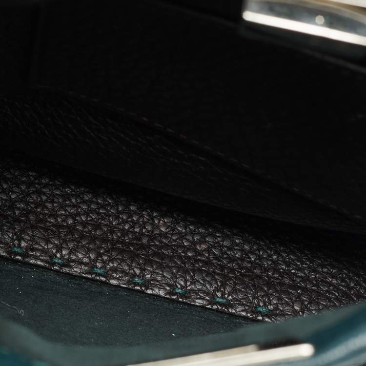 Pre Owned Fendi Whipstitch Peekaboo Small Dark Green Leather and Snakeskin Top Handle Bag