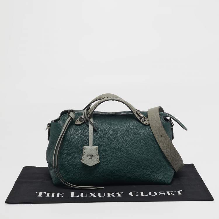 Pre Owned Fendi By The Way Selleria Medium Dark Green/Grey Leather Top Handle Bag