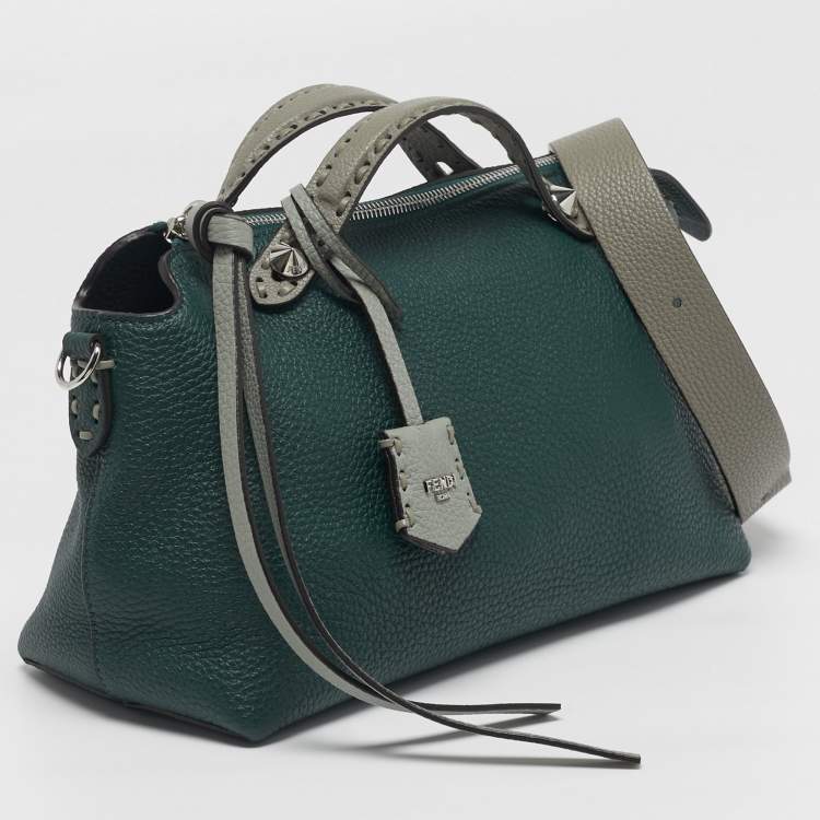 Pre Owned Fendi By The Way Selleria Medium Dark Green/Grey Leather Top Handle Bag