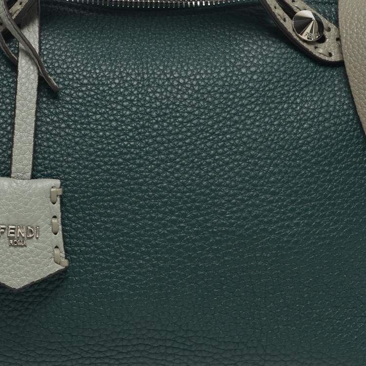 Pre Owned Fendi By The Way Selleria Medium Dark Green/Grey Leather Top Handle Bag