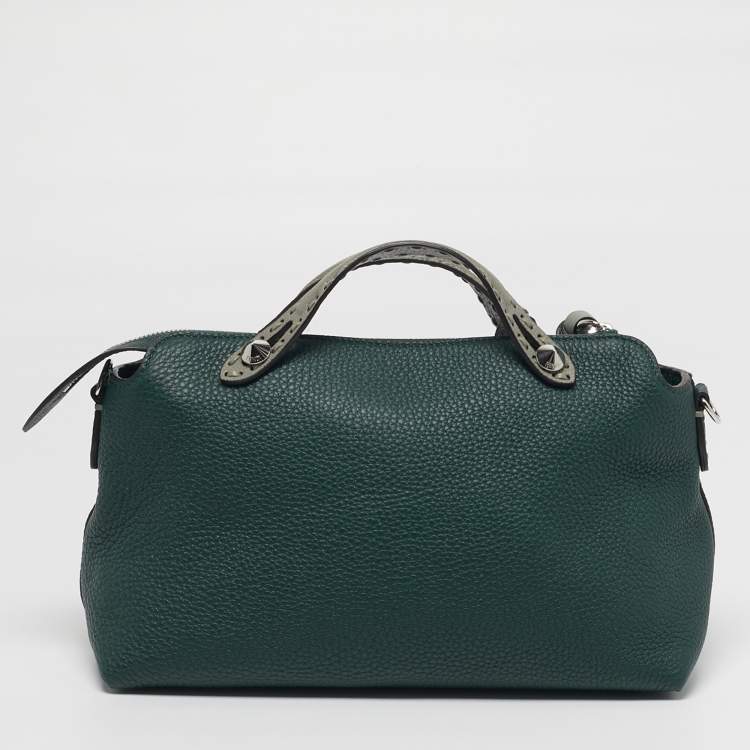 Pre Owned Fendi By The Way Selleria Medium Dark Green/Grey Leather Top Handle Bag