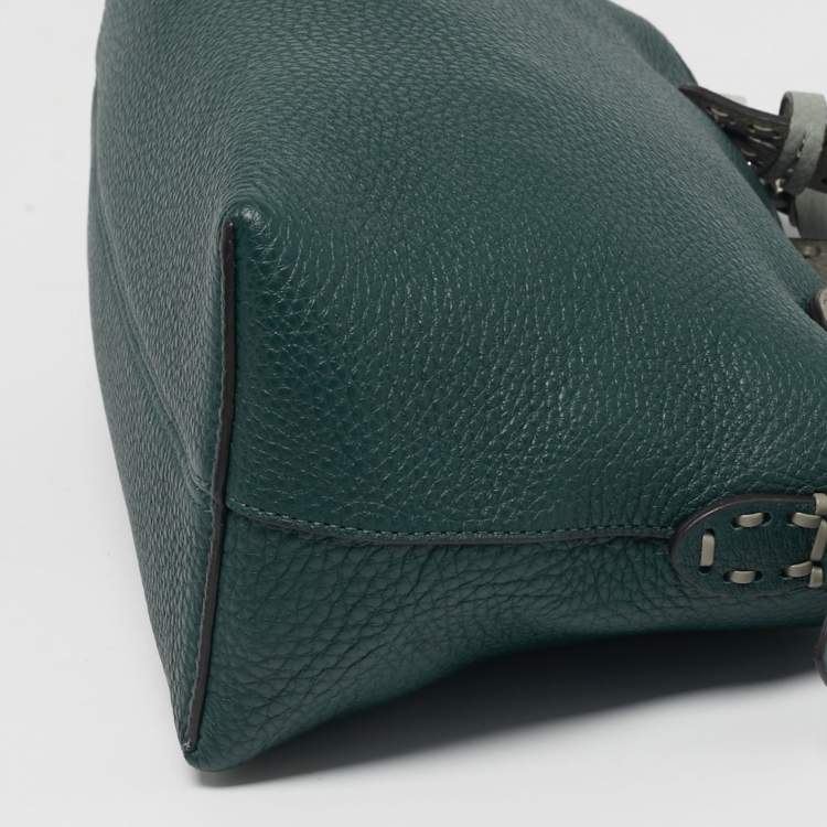 Pre Owned Fendi By The Way Selleria Medium Dark Green/Grey Leather Top Handle Bag