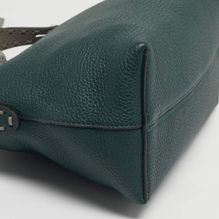Pre Owned Fendi By The Way Selleria Medium Dark Green/Grey Leather Top Handle Bag