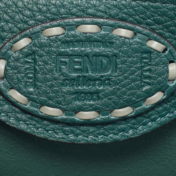 Pre Owned Fendi By The Way Selleria Medium Dark Green/Grey Leather Top Handle Bag