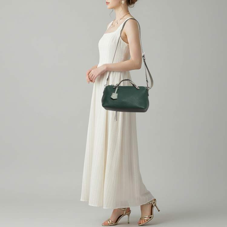 Pre Owned Fendi By The Way Selleria Medium Dark Green/Grey Leather Top Handle Bag