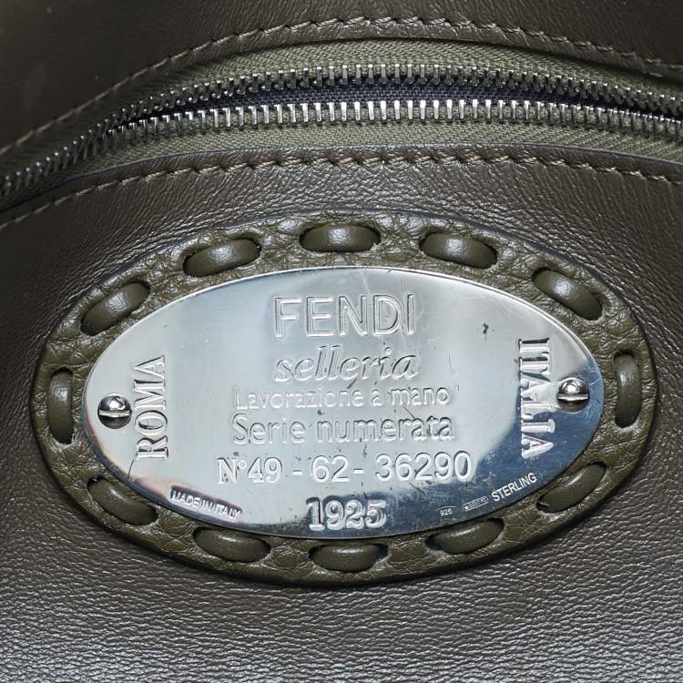 Pre Owned Fendi Baguette Selleria Olive Brown Leather Shoulder Bag
