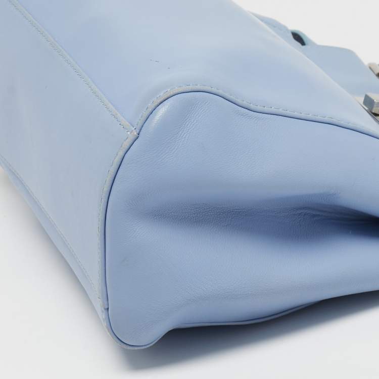 Pre Owned Fendi Peekaboo Mini Sky Blue Leather Top Handle Bag