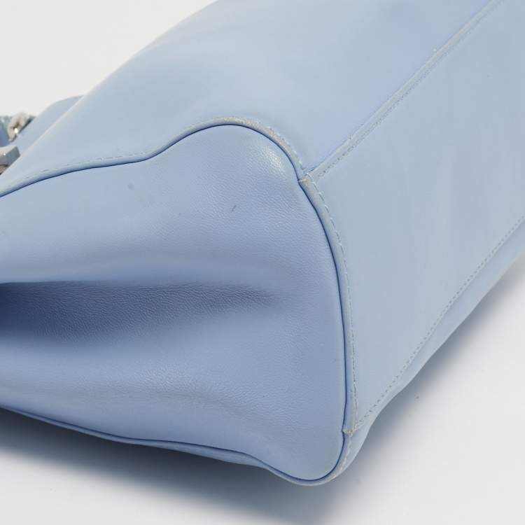 Pre Owned Fendi Peekaboo Mini Sky Blue Leather Top Handle Bag