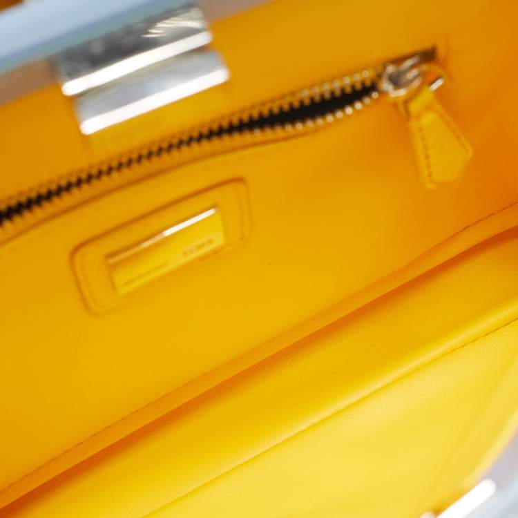 Pre Owned Fendi Peekaboo Mini Sky Blue Leather Top Handle Bag