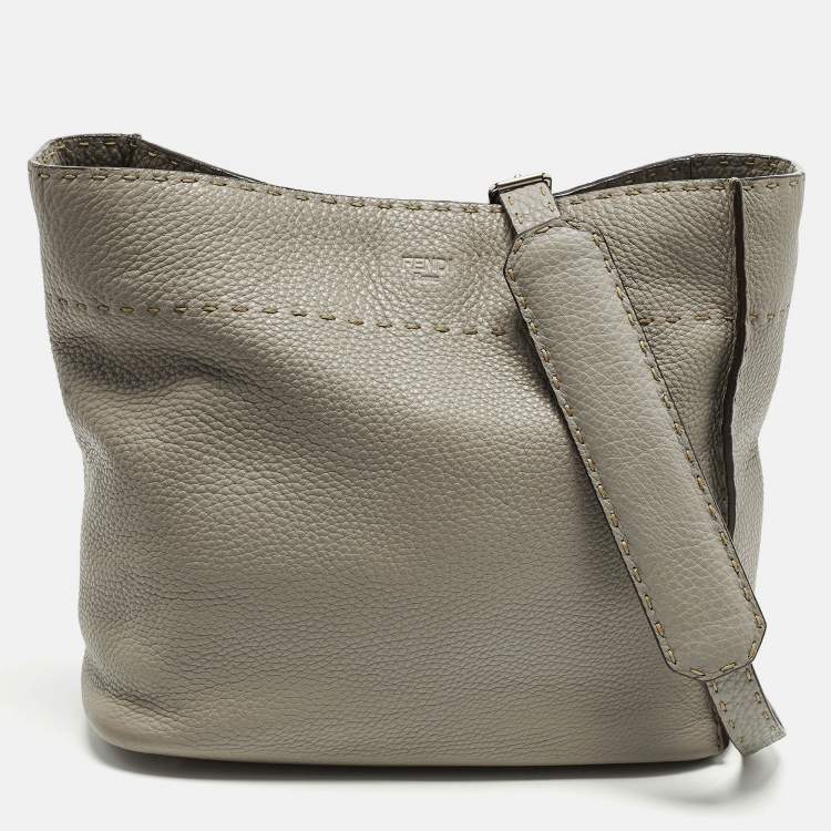 Pre Owned Fendi Anna Grey Selleria Leather Bucket Bag
