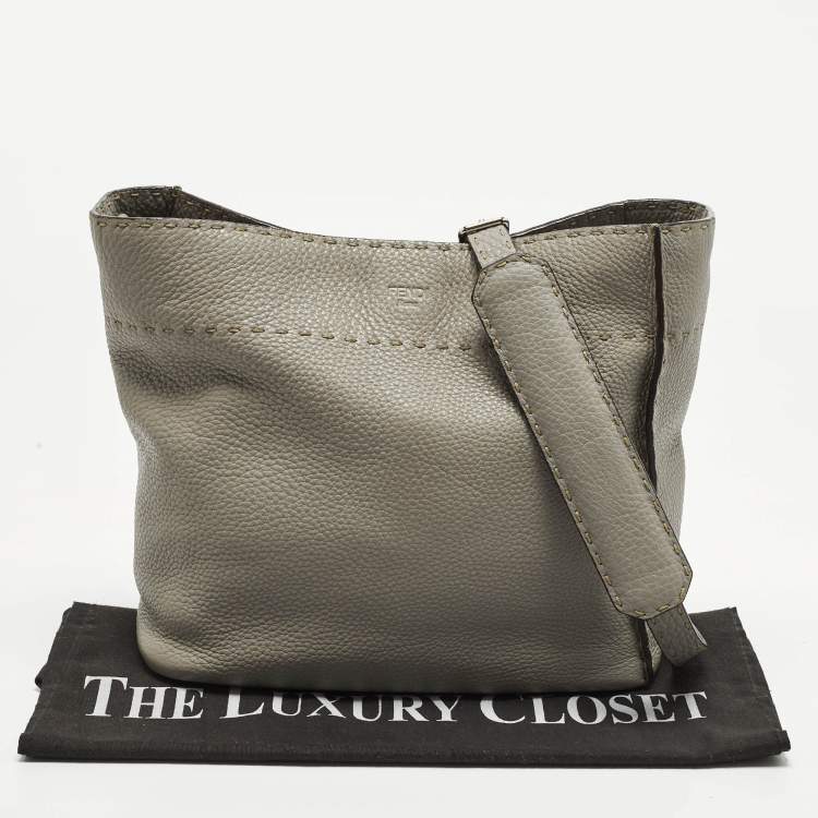 Pre Owned Fendi Anna Grey Selleria Leather Bucket Bag