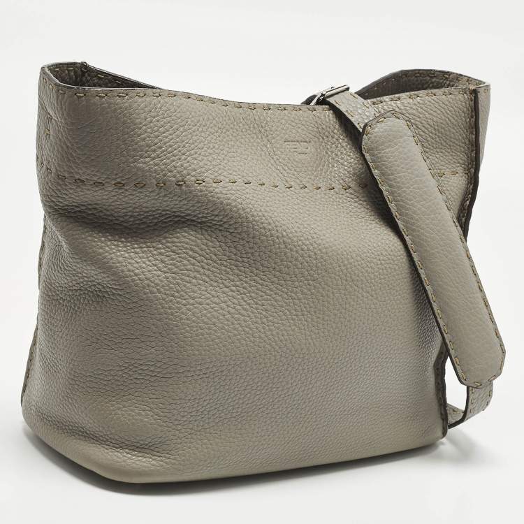 Pre Owned Fendi Anna Grey Selleria Leather Bucket Bag