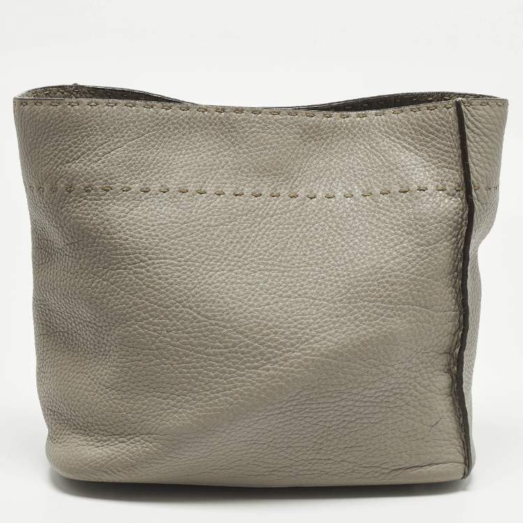 Pre Owned Fendi Anna Grey Selleria Leather Bucket Bag